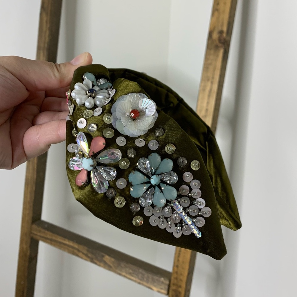 Treasure Jewels Embellished Olive Green Headband